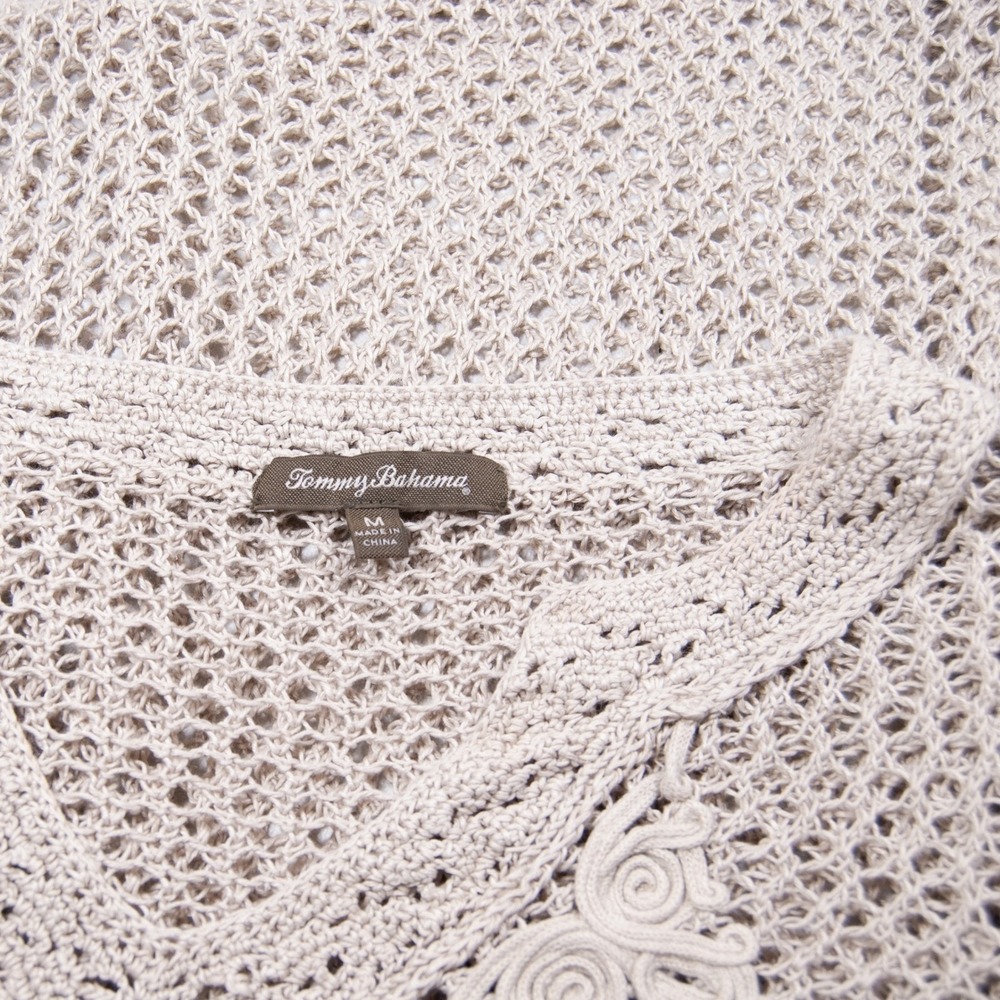 Tommy Bahama Crochet Knit Cover Up Tunic Top V‎ Neck Casual Beige Medium M - Picture 3 of 10